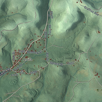 Second close-up of the map of McCalmont, Pennsylvania print showing more streets and buildings