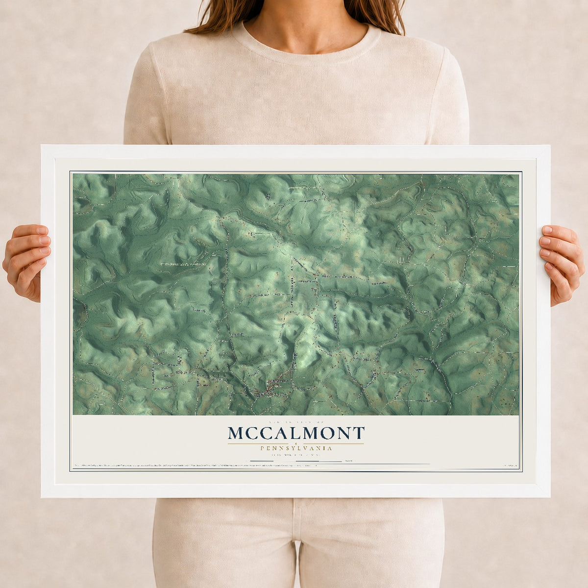 Map of McCalmont, Pennsylvania, 12 x 18 inch print in a white wood frame