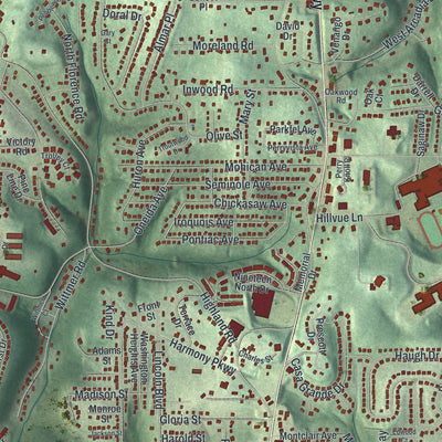 Close-up of the map of McCandless, Pennsylvania print showing street and building detail
