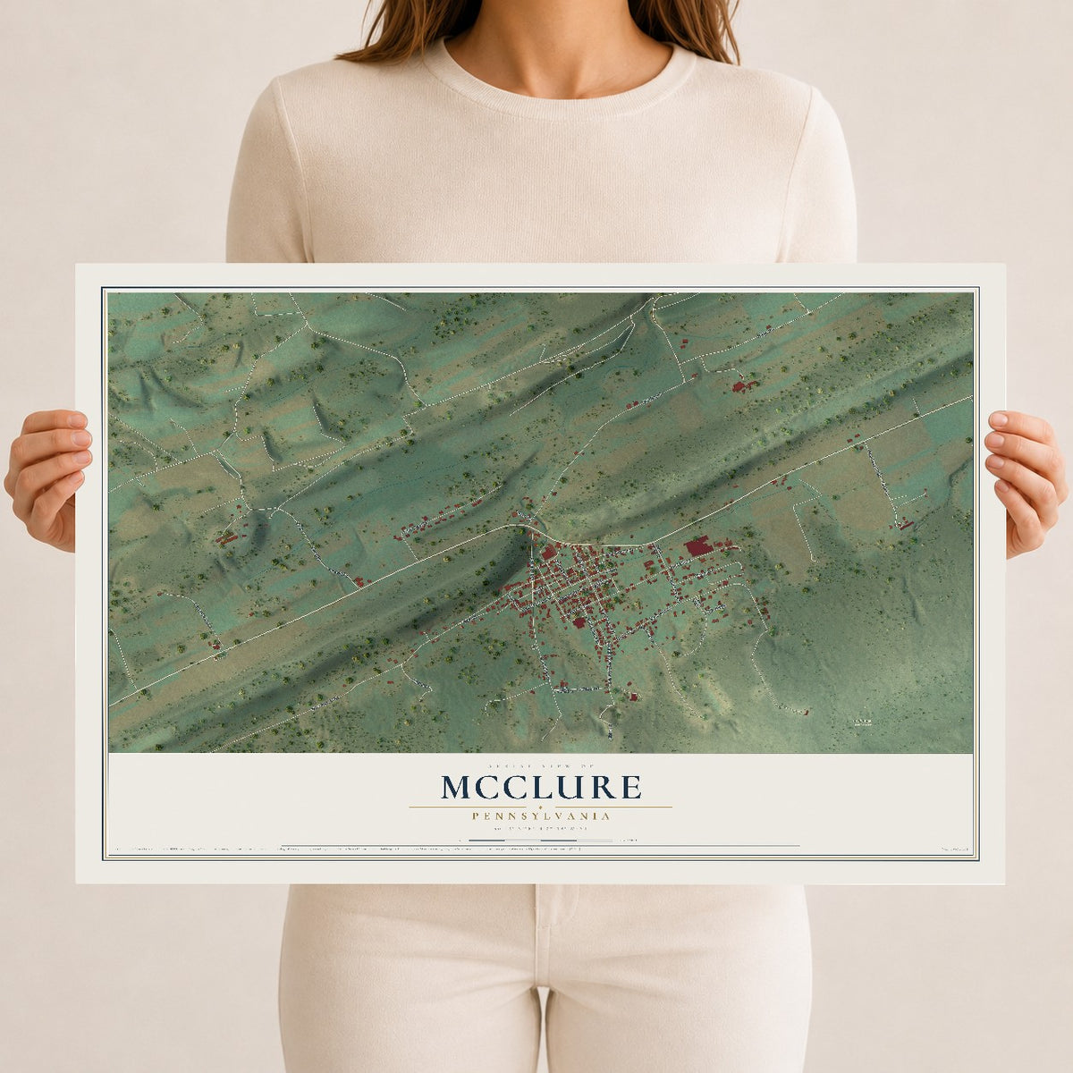 Map of McClure, Pennsylvania, 12 x 18 inch unframed archival matte print