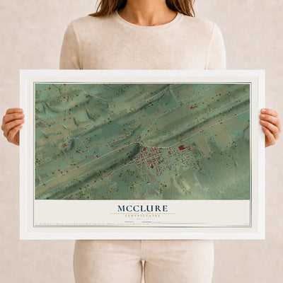 Map of McClure, Pennsylvania, 12 x 18 inch print in a white wood frame