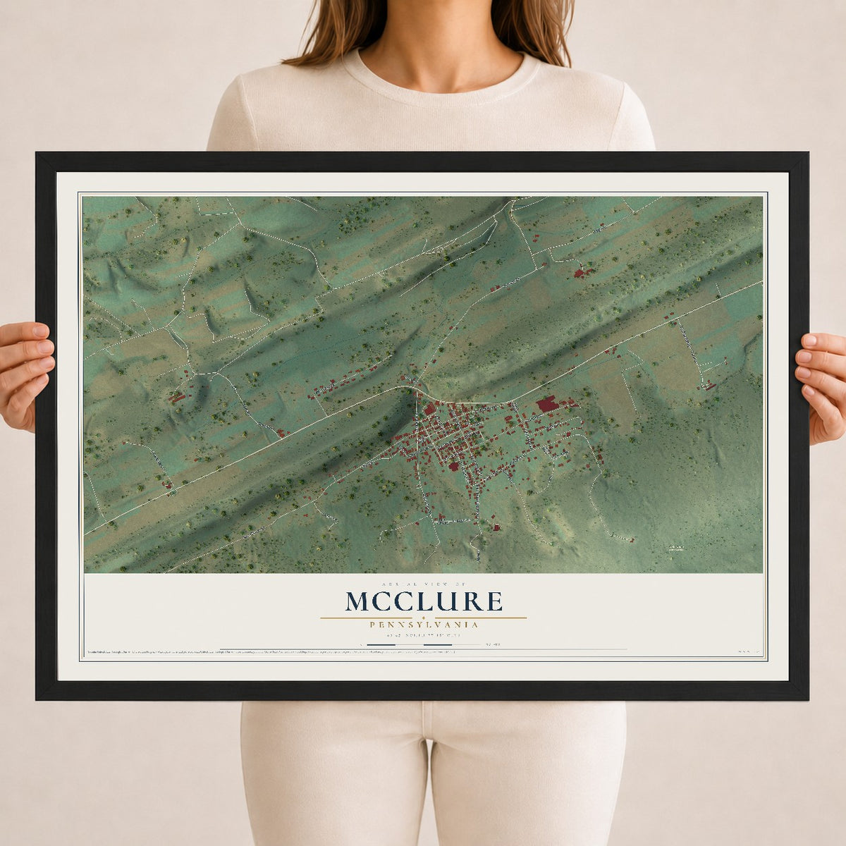 Map of McClure, Pennsylvania, 18 x 24 inch print in a black wood frame
