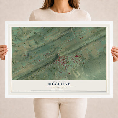 Map of McClure, Pennsylvania, 18 x 24 inch print in a white wood frame