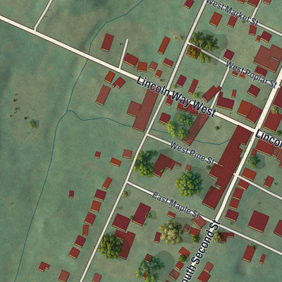 Second close-up of the map of McConnellsburg, Pennsylvania print showing more streets and buildings
