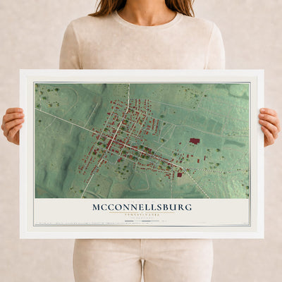 Map of McConnellsburg, Pennsylvania, 12 x 18 inch print in a white wood frame