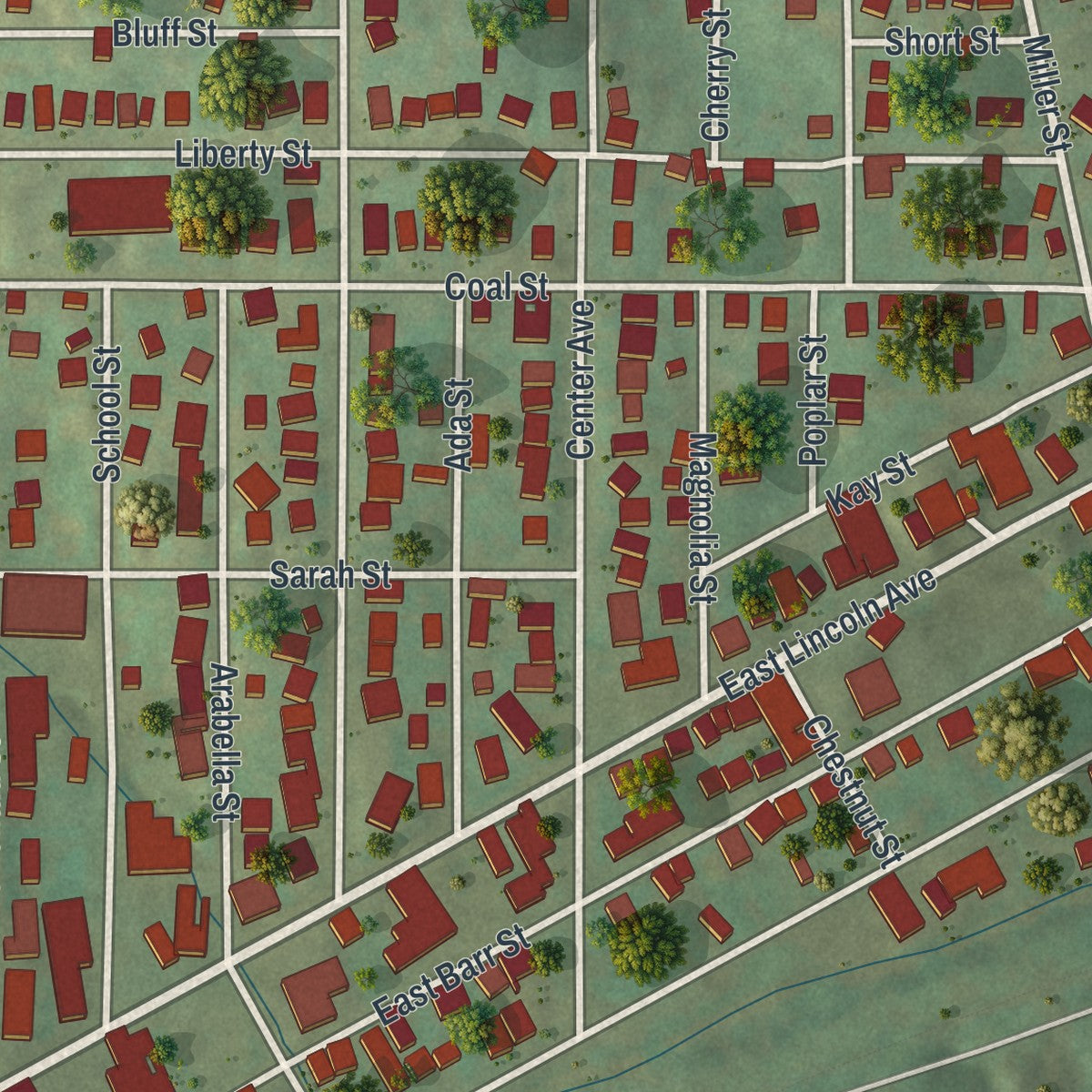 Close-up of the map of McDonald, Pennsylvania print showing street and building detail