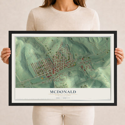 Map of McDonald, Pennsylvania, 12 x 18 inch print in a black wood frame