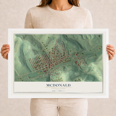 Map of McDonald, Pennsylvania, 12 x 18 inch print in a white wood frame