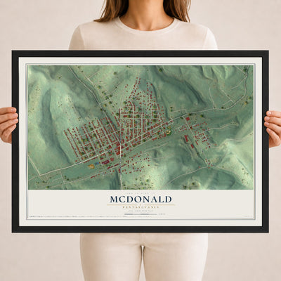 Map of McDonald, Pennsylvania, 18 x 24 inch print in a black wood frame