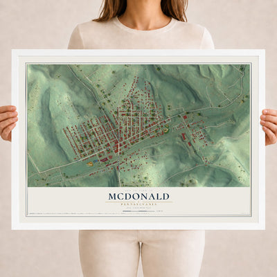 Map of McDonald, Pennsylvania, 18 x 24 inch print in a white wood frame