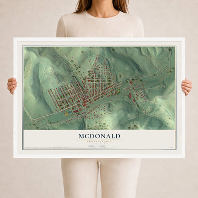 Map of McDonald, Pennsylvania, 24 x 36 inch print in a white wood frame