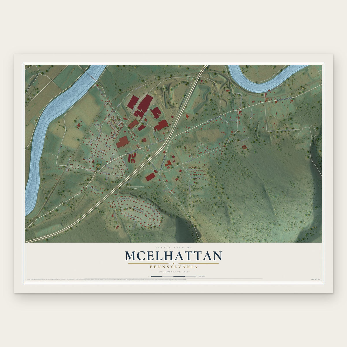 McElhattan, Pennsylvania map print, the full design