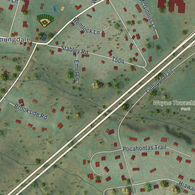 Close-up of the map of McElhattan, Pennsylvania print showing street and building detail