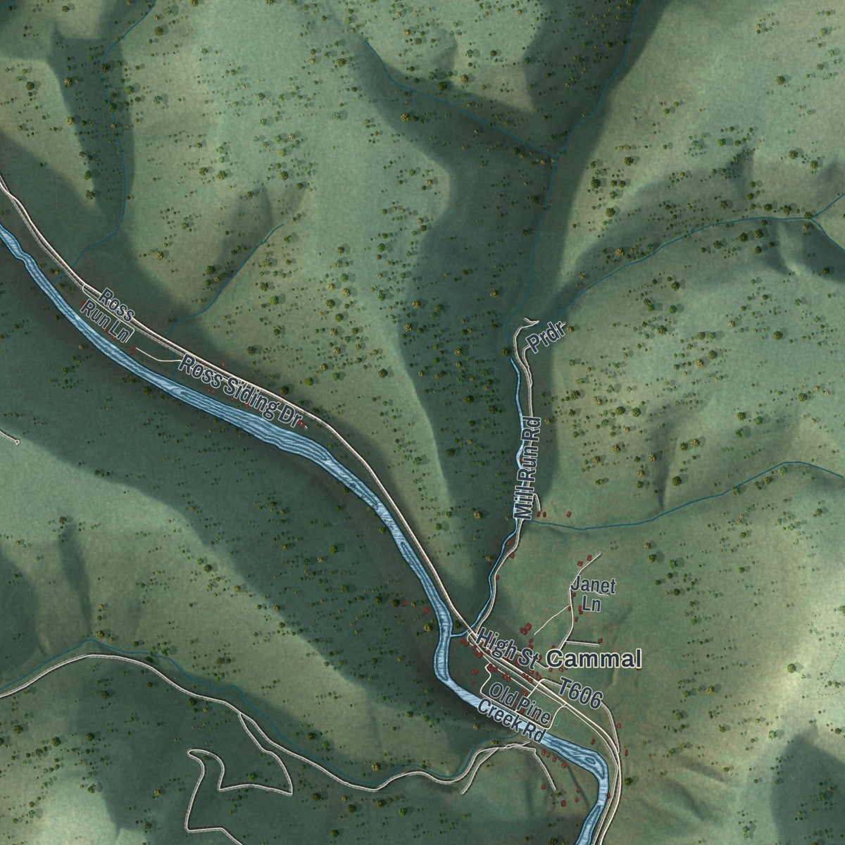 Close-up of the map of McHenry, Pennsylvania print showing street and building detail