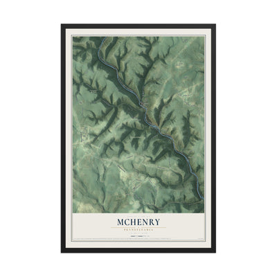 Map of McHenry, Pennsylvania, 12 x 18 inch print in a black wood frame
