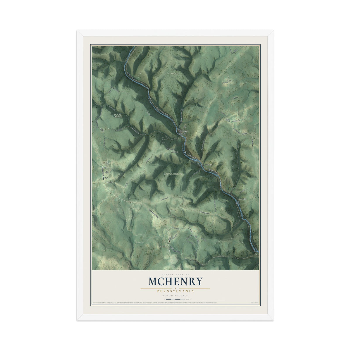Map of McHenry, Pennsylvania, 12 x 18 inch print in a white wood frame