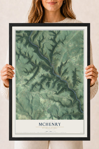 Map of McHenry, Pennsylvania, 18 x 24 inch print in a black wood frame