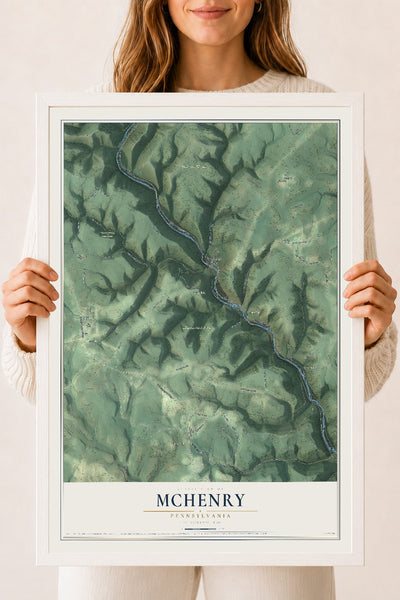 Map of McHenry, Pennsylvania, 18 x 24 inch print in a white wood frame