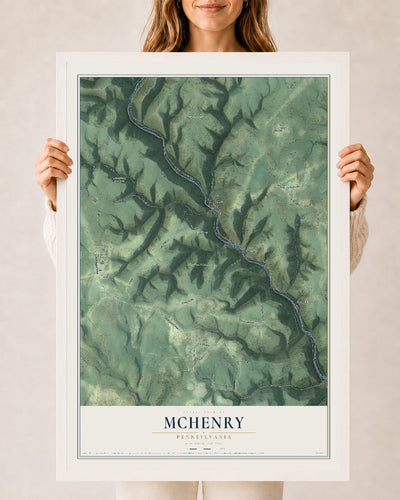 Map of McHenry, Pennsylvania, 24 x 36 inch print in a white wood frame