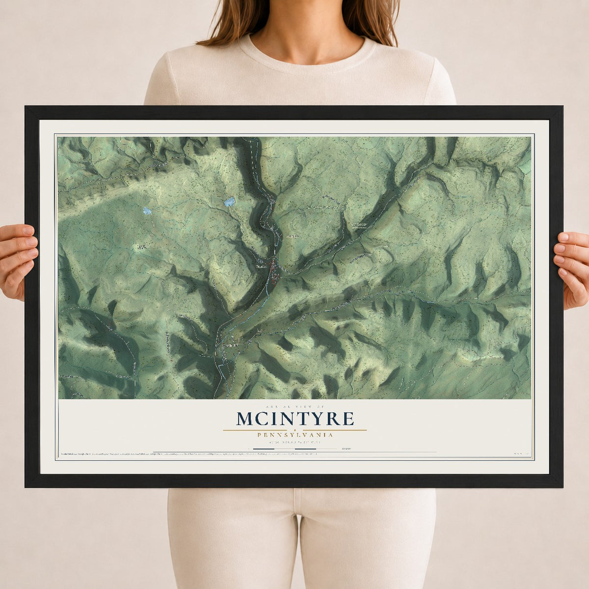 Map of McIntyre, Pennsylvania, 18 x 24 inch print in a black wood frame