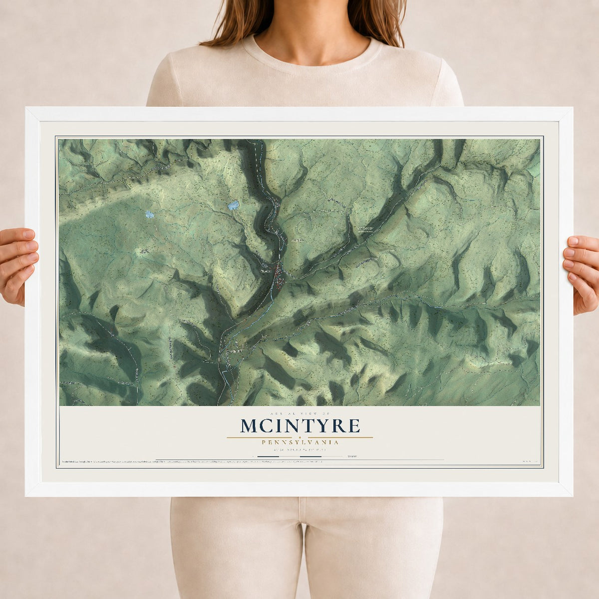 Map of McIntyre, Pennsylvania, 18 x 24 inch print in a white wood frame