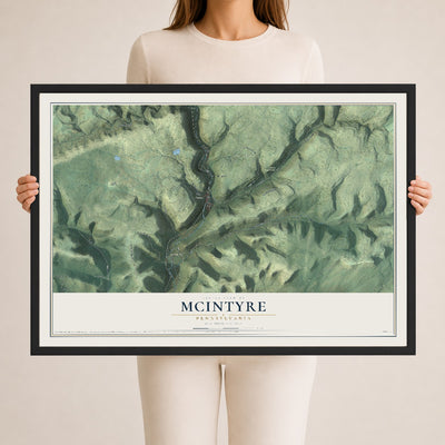 Map of McIntyre, Pennsylvania, 24 x 36 inch print in a black wood frame