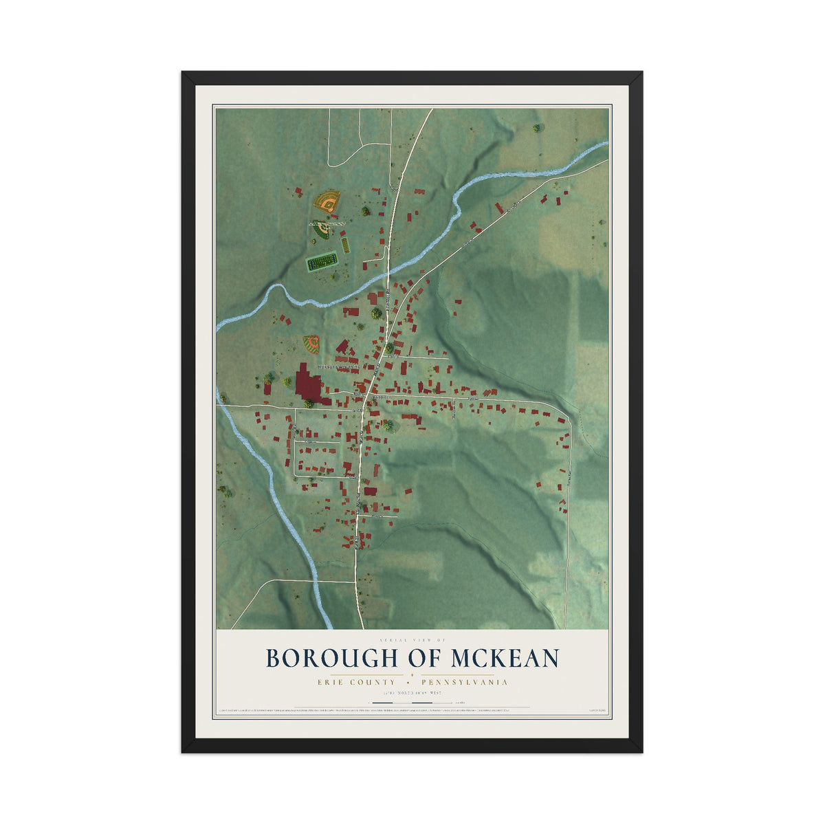 Map of the Borough of McKean, Erie County, Pennsylvania, 12 x 18 inch print in a black wood frame
