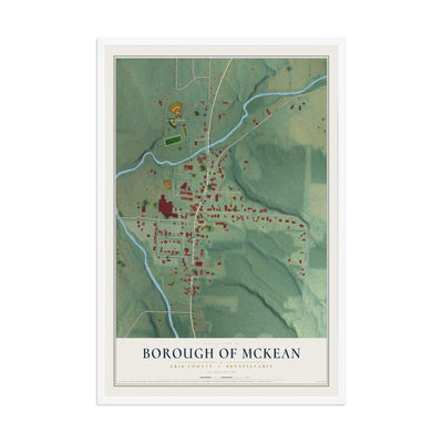 Map of the Borough of McKean, Erie County, Pennsylvania, 12 x 18 inch print in a white wood frame