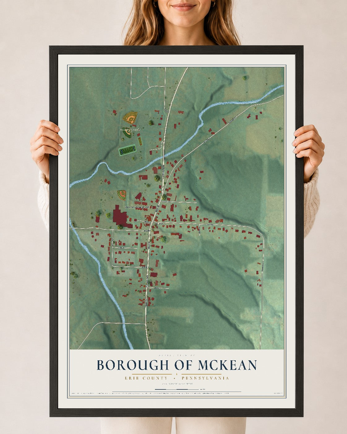 Map of the Borough of McKean, Erie County, Pennsylvania, 24 x 36 inch print in a black wood frame