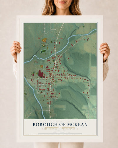 Map of the Borough of McKean, Erie County, Pennsylvania, 24 x 36 inch print in a white wood frame