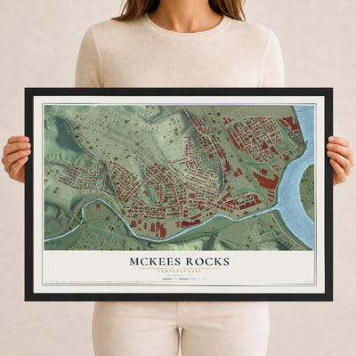 Map of McKees Rocks, Pennsylvania, 12 x 18 inch print in a black wood frame