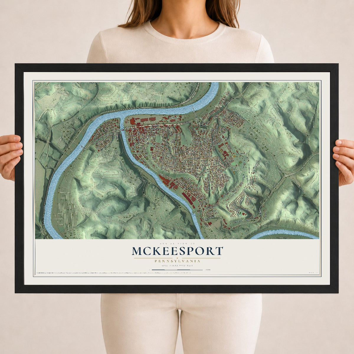 Map of McKeesport, Pennsylvania, 18 x 24 inch print in a black wood frame