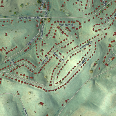 Close-up of the map of McMurray, Pennsylvania print showing street and building detail