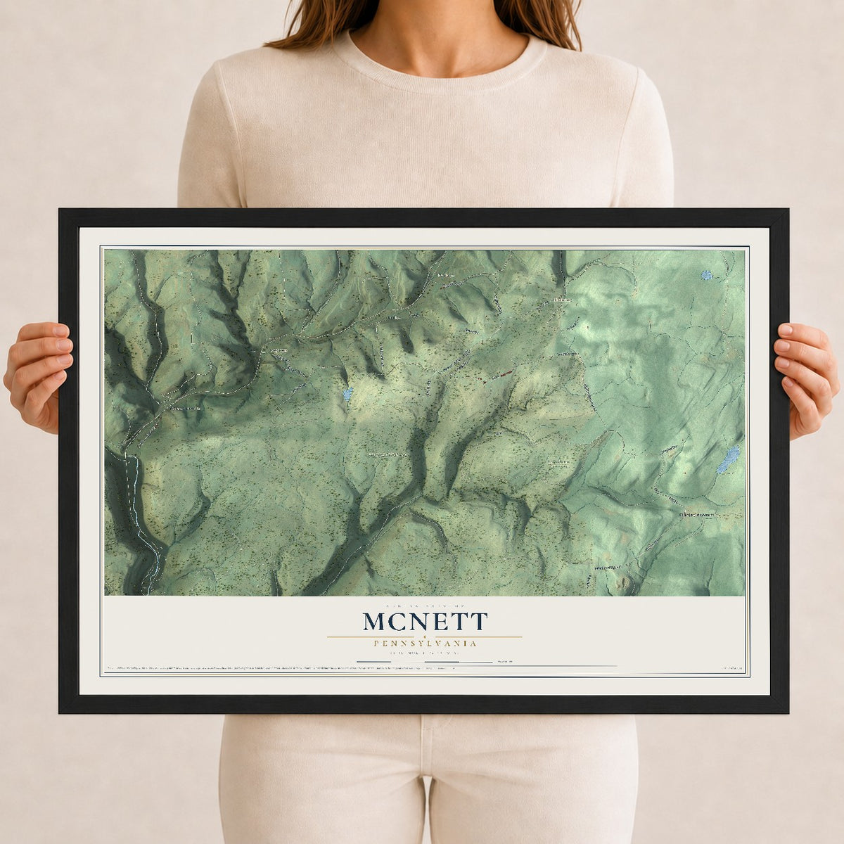 Map of McNett, Pennsylvania, 12 x 18 inch print in a black wood frame