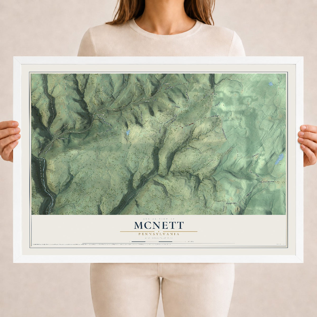 Map of McNett, Pennsylvania, 18 x 24 inch print in a white wood frame