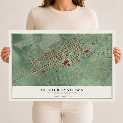 Map of McSherrystown, Pennsylvania, 12 x 18 inch unframed archival matte print