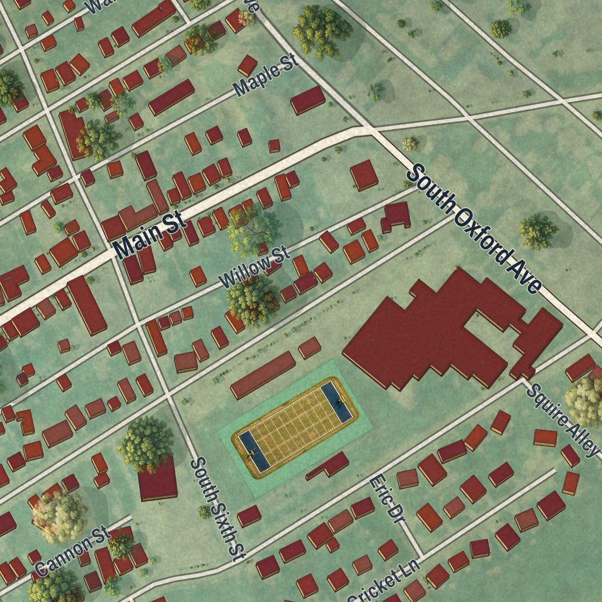 Second close-up of the map of McSherrystown, Pennsylvania print showing more streets and buildings