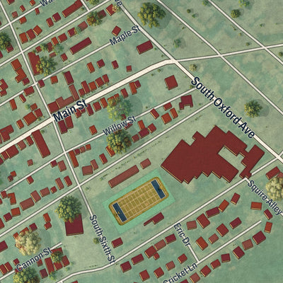 Second close-up of the map of McSherrystown, Pennsylvania print showing more streets and buildings