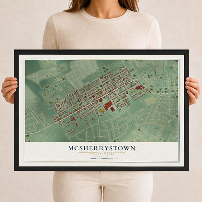 Map of McSherrystown, Pennsylvania, 12 x 18 inch print in a black wood frame