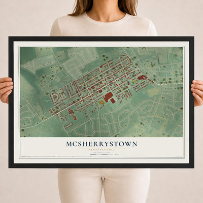 Map of McSherrystown, Pennsylvania, 18 x 24 inch print in a black wood frame