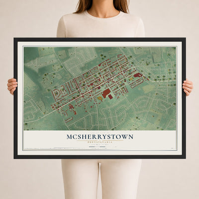 Map of McSherrystown, Pennsylvania, 24 x 36 inch print in a black wood frame