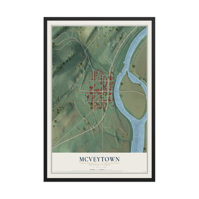 Map of McVeytown, Pennsylvania, 12 x 18 inch print in a black wood frame