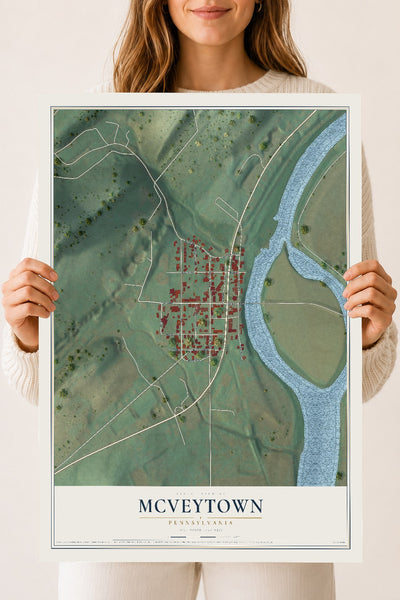 Map of McVeytown, Pennsylvania, 18 x 24 inch unframed archival matte print