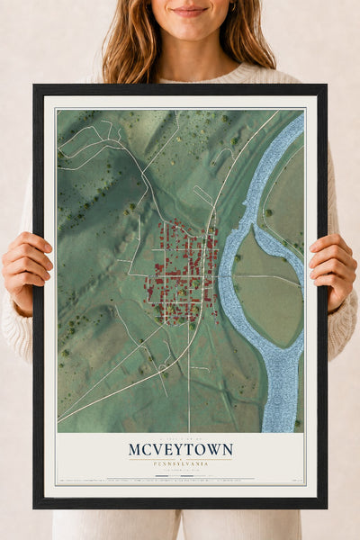 Map of McVeytown, Pennsylvania, 18 x 24 inch print in a black wood frame