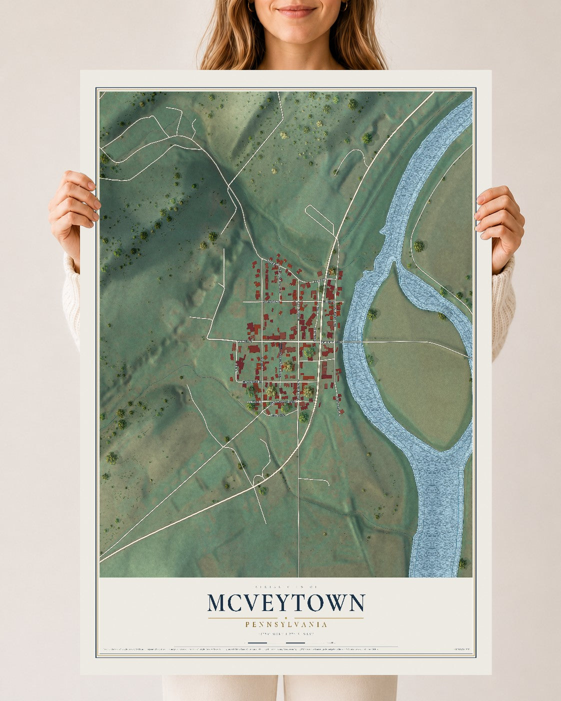 Map of McVeytown, Pennsylvania, 24 x 36 inch unframed archival matte print