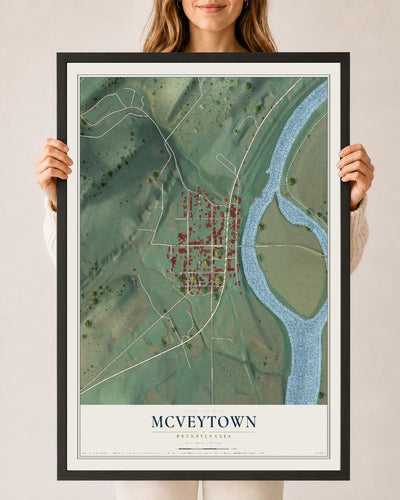 Map of McVeytown, Pennsylvania, 24 x 36 inch print in a black wood frame