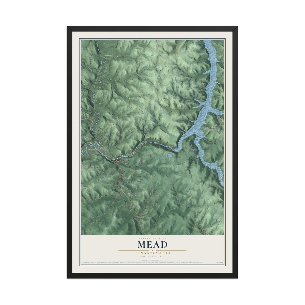 Map of Mead, Pennsylvania, 12 x 18 inch print in a black wood frame