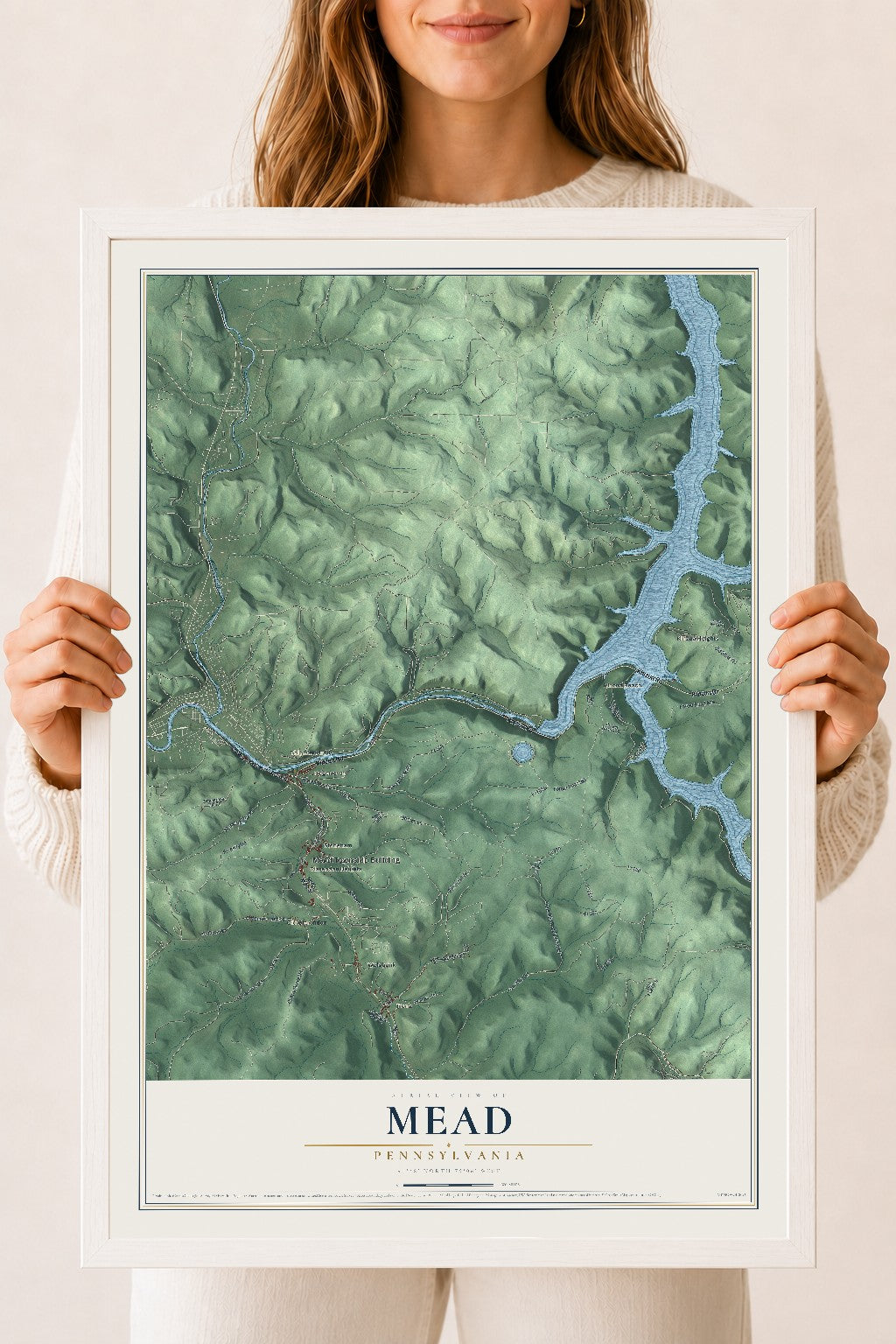 Map of Mead, Pennsylvania, 18 x 24 inch print in a white wood frame