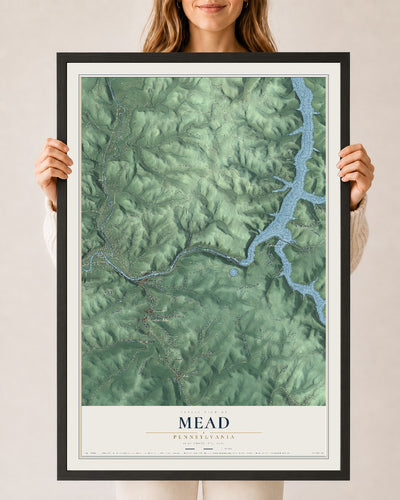 Map of Mead, Pennsylvania, 24 x 36 inch print in a black wood frame
