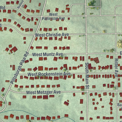 Close-up of the map of Meadowood, Pennsylvania print showing street and building detail